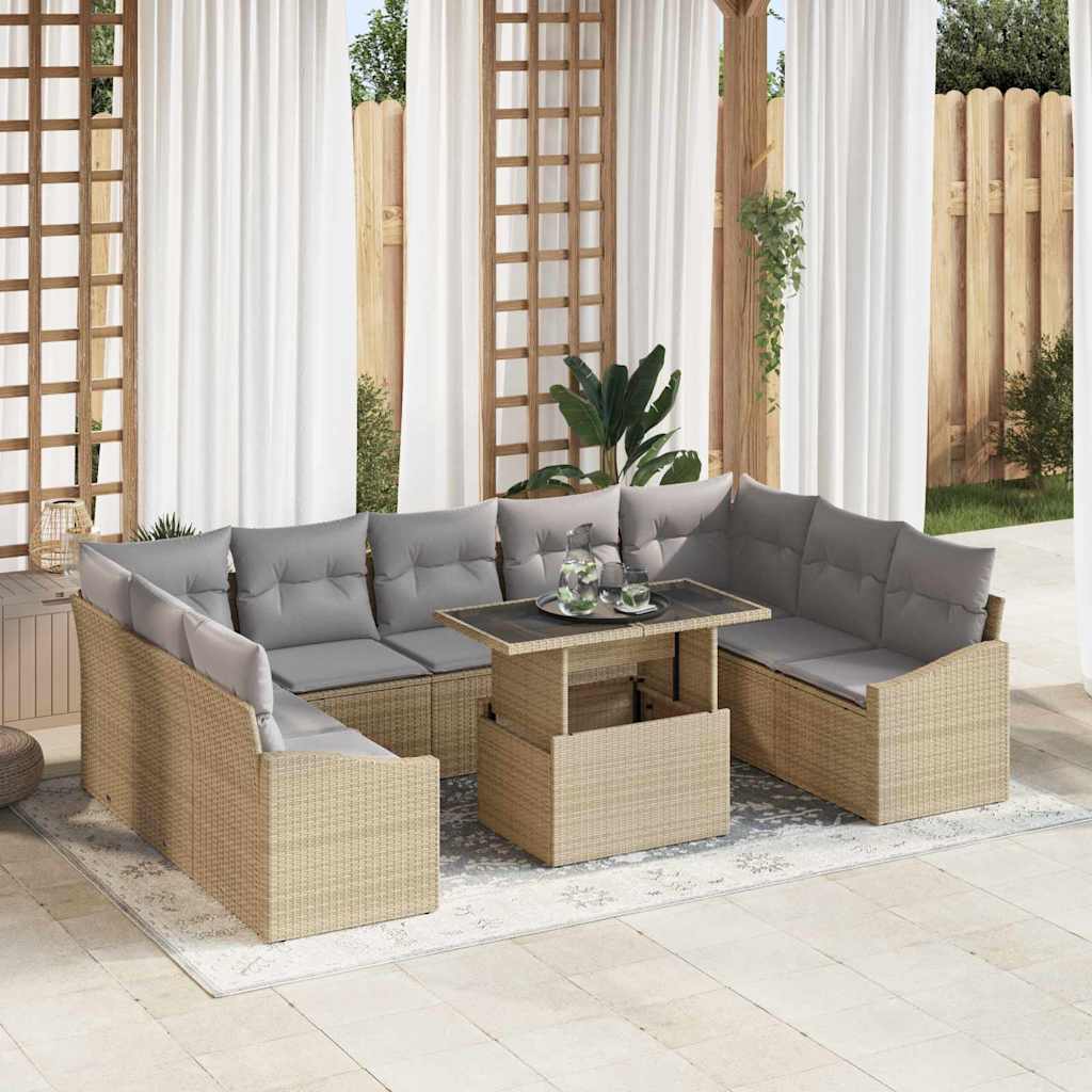 Tuin Sofa Set met kussen met opslag 10 pcs Beige en Licht Grijs is nu te koop bij PeponiXL, paradijselijk wonen!