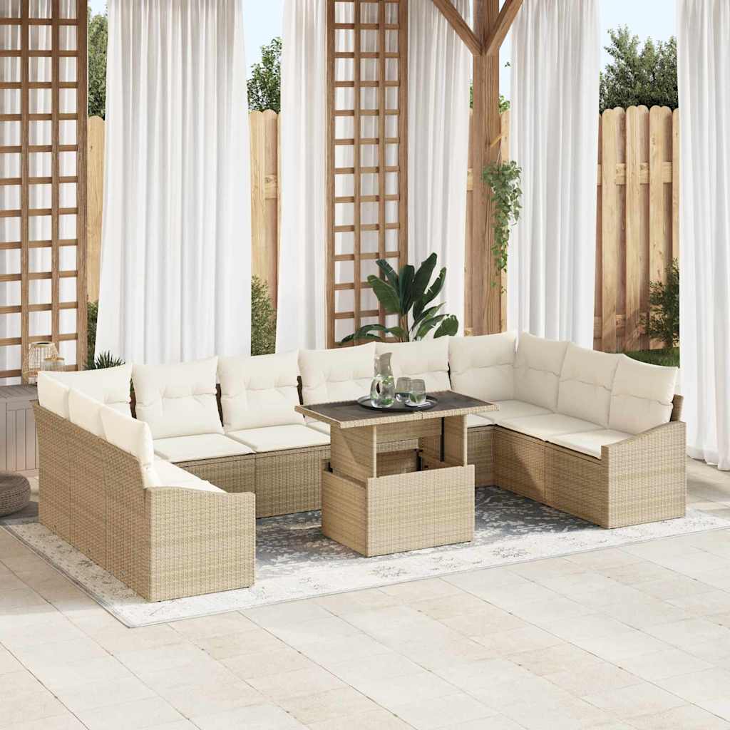 Tuin Sofa Set met kussen met opslag 11 pcs Beige en Crème is nu te koop bij PeponiXL, paradijselijk wonen!