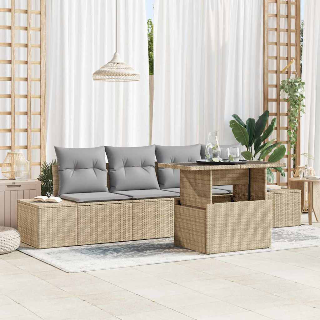 Tuin Sofa Set met kussen met opslag 5 pcs Beige en Licht Grijs is nu te koop bij PeponiXL, paradijselijk wonen!