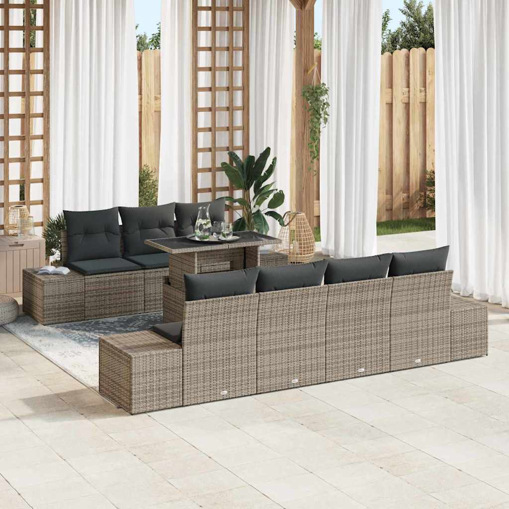Tuin Sofa Set 8 pcs Grijs Poly Rattan en Poedergecoat Staal is nu te koop bij PeponiXL, paradijselijk wonen!