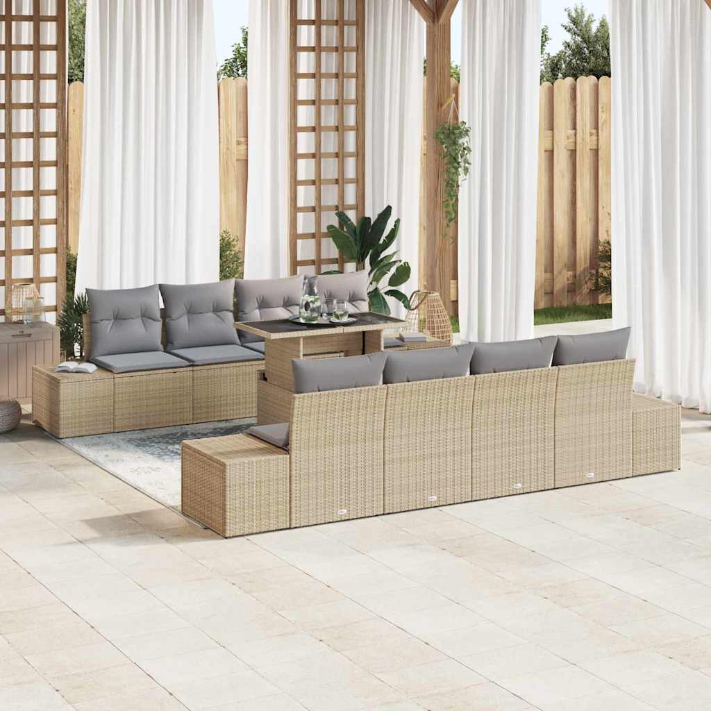Tuin Sofa Set met kussen met opslag 9 pcs Beige en Licht Grijs is nu te koop bij PeponiXL, paradijselijk wonen!
