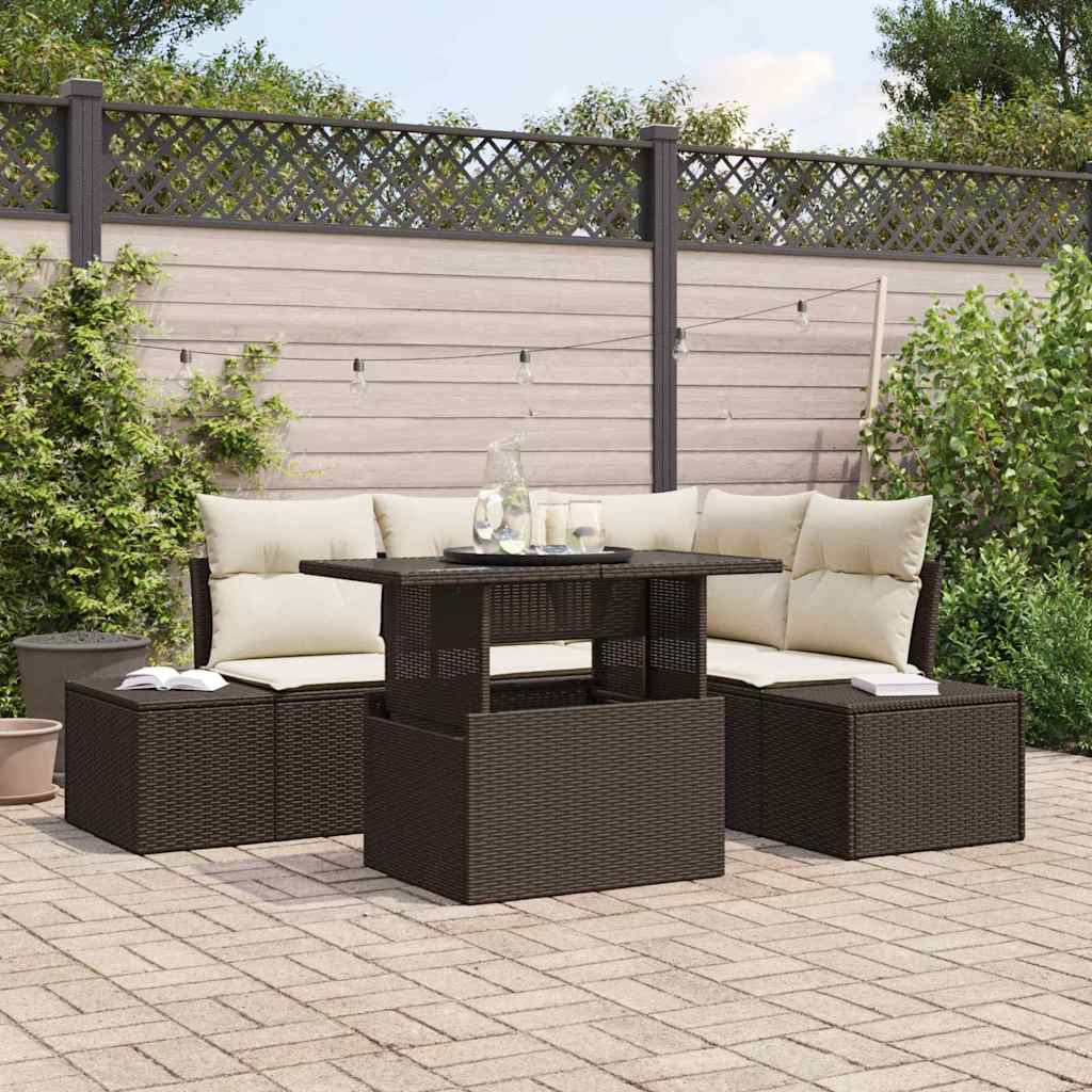 Tuin Sofa Set met kussen met opslag 5 pcs Bruin poly rattan is nu te koop bij PeponiXL, paradijselijk wonen!