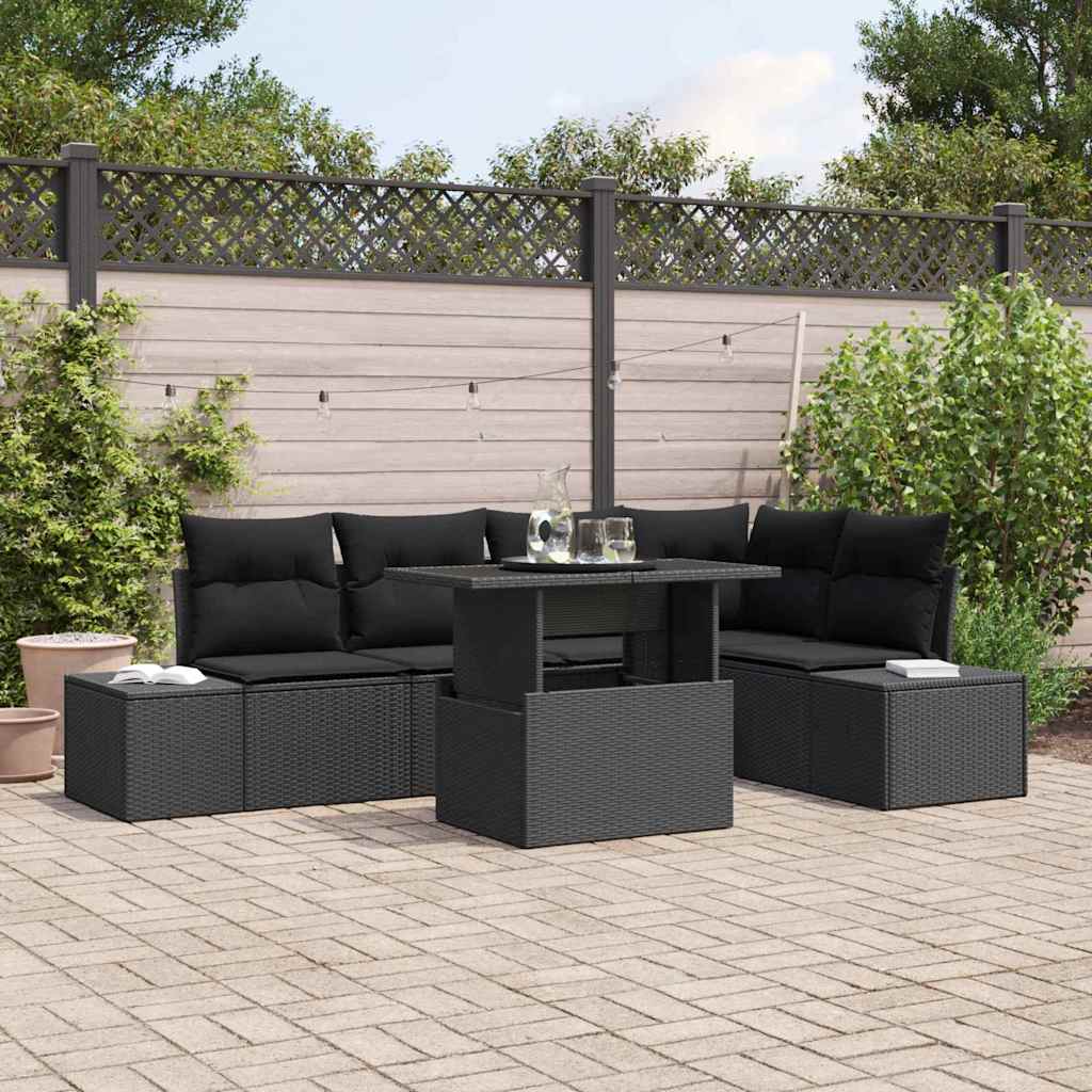 Tuin Sofa Set met opslag 6 pcs Zwart Poly riet is nu te koop bij PeponiXL, paradijselijk wonen!