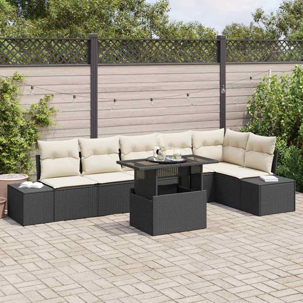Tuin Sofa Set met kussen met opslag 7 pcs Zwart poly rattan is nu te koop bij PeponiXL, paradijselijk wonen!
