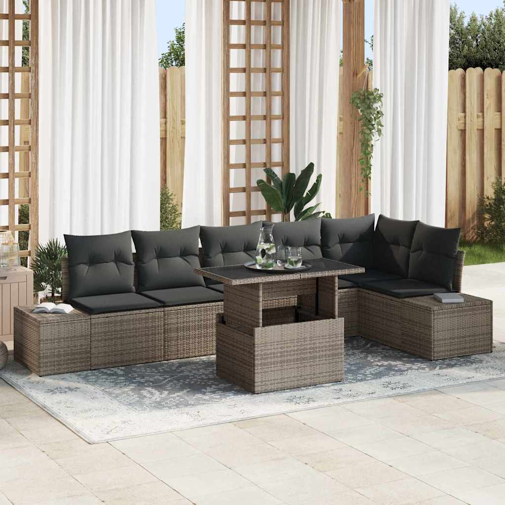 Tuin Sofa Set met kussen met opslag 7 pcs Grijs poly rattan is nu te koop bij PeponiXL, paradijselijk wonen!