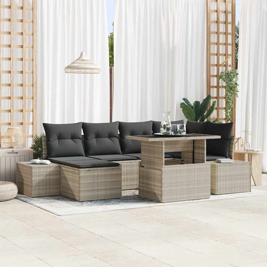 Tuin Sofa Set met opslag 7 pcs Lichtgrijs Poly riet is nu te koop bij PeponiXL, paradijselijk wonen!
