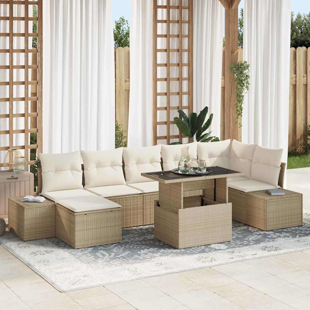 Tuin Sofa Set met opslag 8 pcs Beige Poly riet is nu te koop bij PeponiXL, paradijselijk wonen!