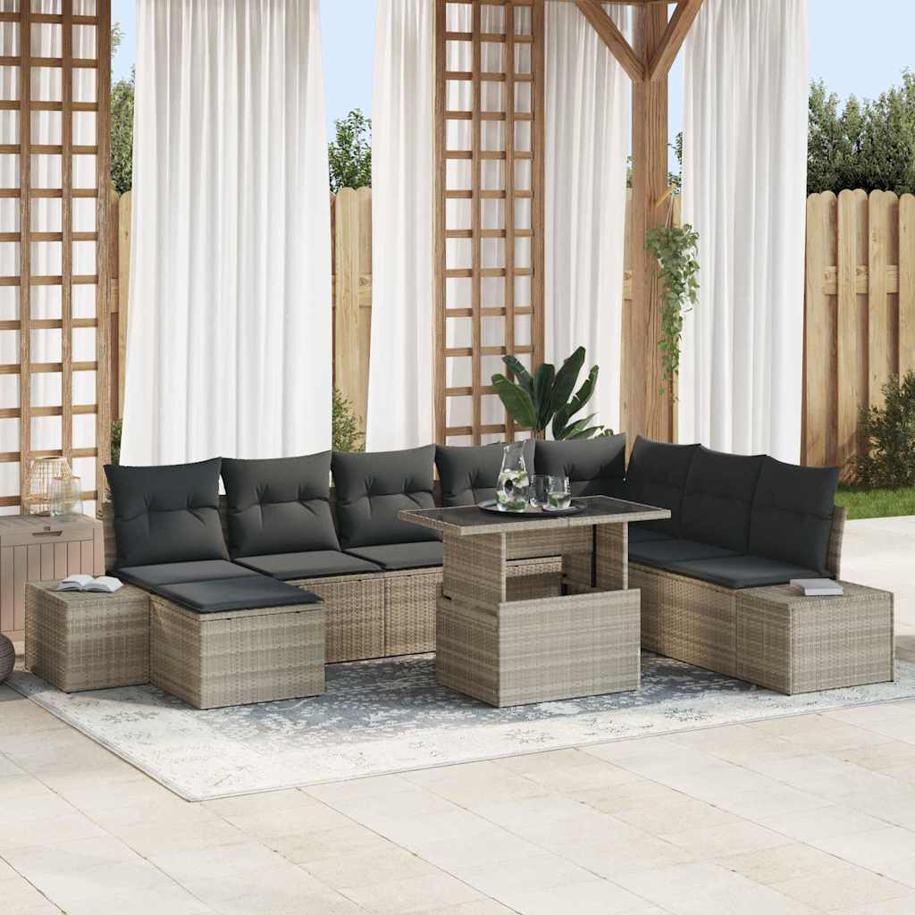 Tuin Sofa Set met opslag 9 pcs Lichtgrijs Poly riet is nu te koop bij PeponiXL, paradijselijk wonen!