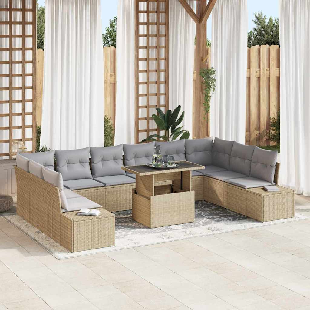 Tuin Sofa Set met opslag 11 pcs Beige Poly riet is nu te koop bij PeponiXL, paradijselijk wonen!
