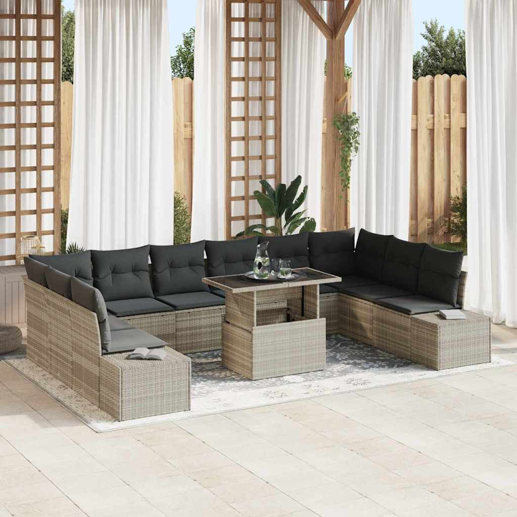 Tuin Sofa Set met opslag 11 pcs Lichtgrijs Poly riet is nu te koop bij PeponiXL, paradijselijk wonen!