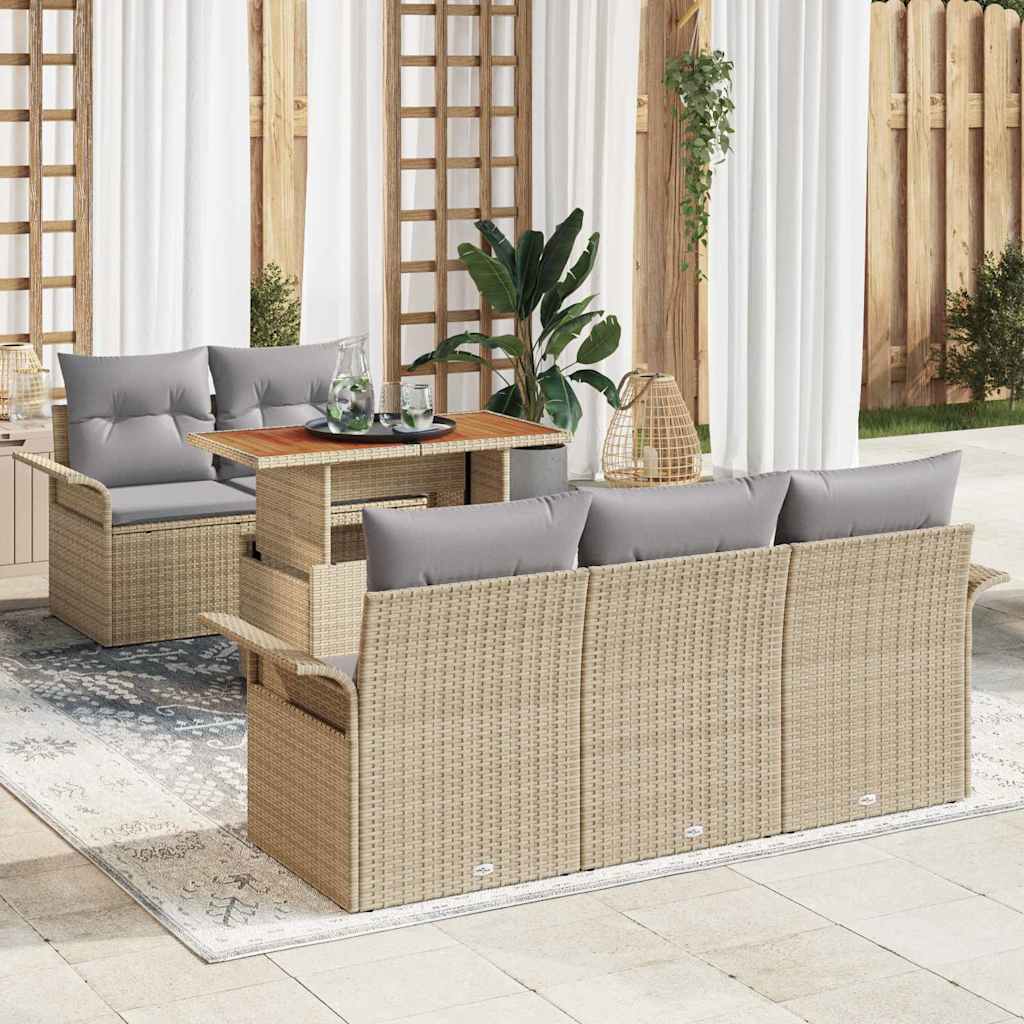 Tuin Sofa Set met opslag 6 pcs Beige Poly riet is nu te koop bij PeponiXL, paradijselijk wonen!