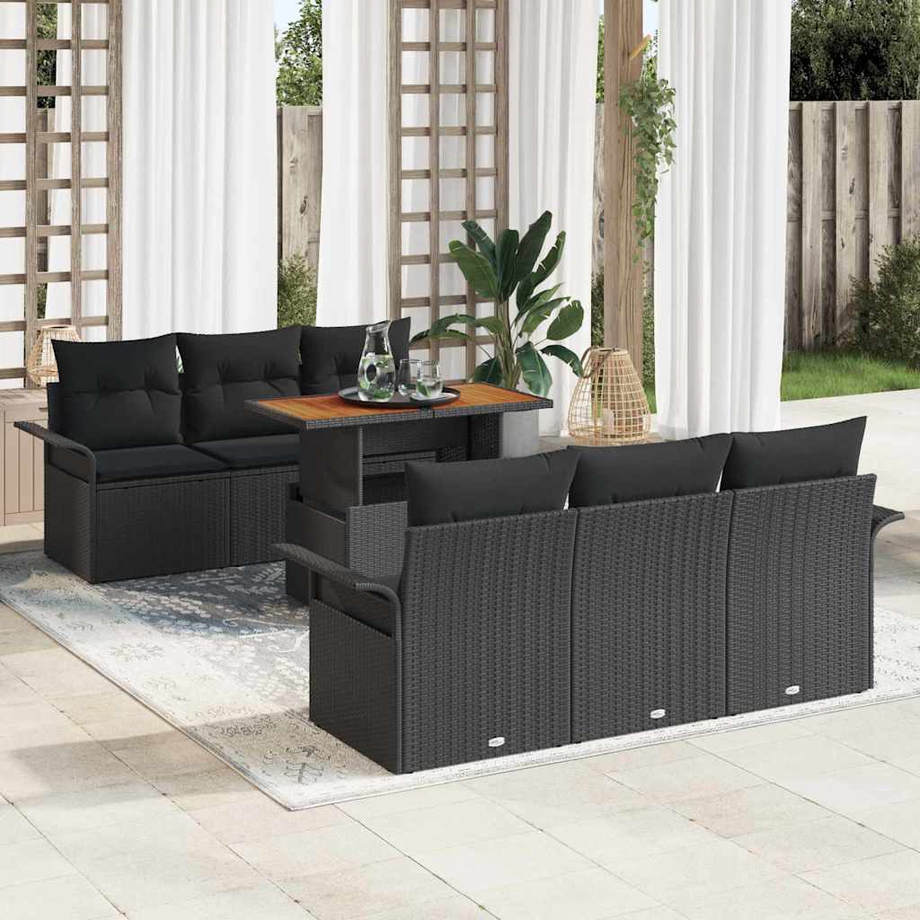 Tuin Sofa Set met opslag 7 pcs Zwart Poly riet is nu te koop bij PeponiXL, paradijselijk wonen!