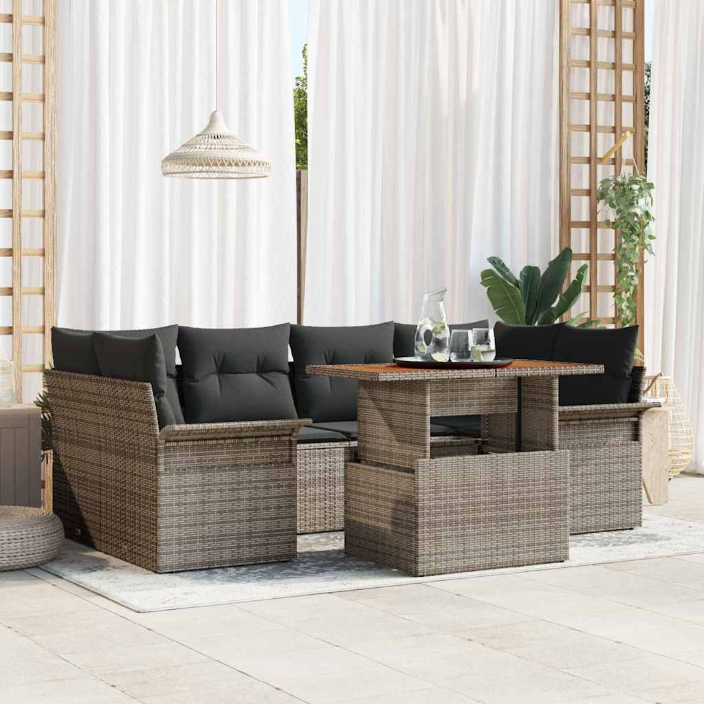 Tuin Sofa Set met opslag 7 pcs Grijs Poly riet is nu te koop bij PeponiXL, paradijselijk wonen!