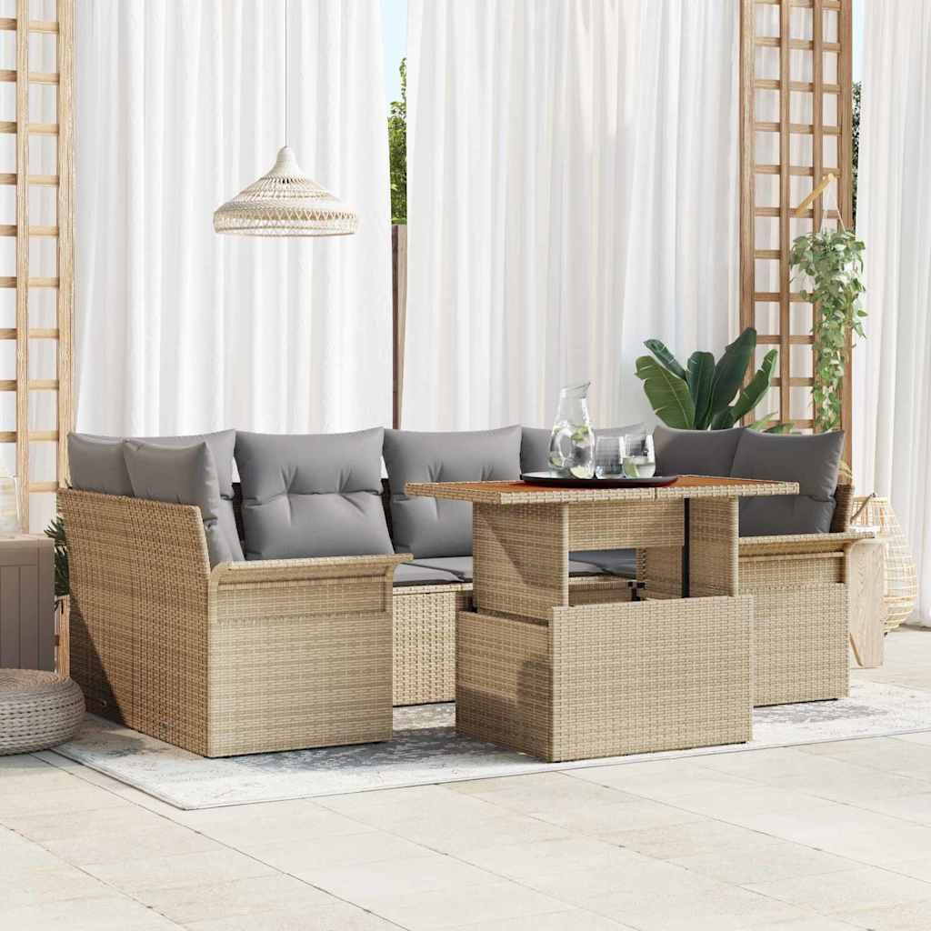 Tuin Sofa Set met opslag 7 pcs Beige Poly riet is nu te koop bij PeponiXL, paradijselijk wonen!
