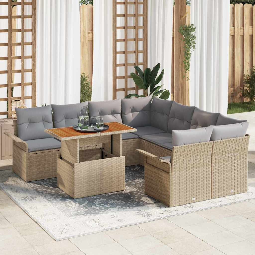 Tuin Sofa Set met opslag 9 pcs Beige Poly riet is nu te koop bij PeponiXL, paradijselijk wonen!