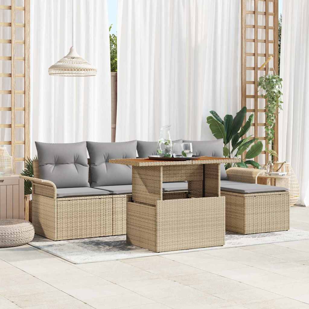 Tuin Sofa Set met opslag 6 pcs Beige Poly riet is nu te koop bij PeponiXL, paradijselijk wonen!