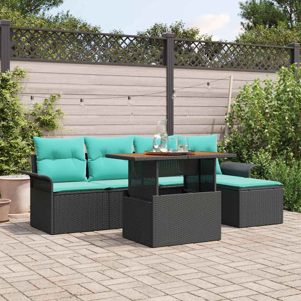 Tuin Sofa Set met opslag 6 pcs Zwart Poly riet is nu te koop bij PeponiXL, paradijselijk wonen!