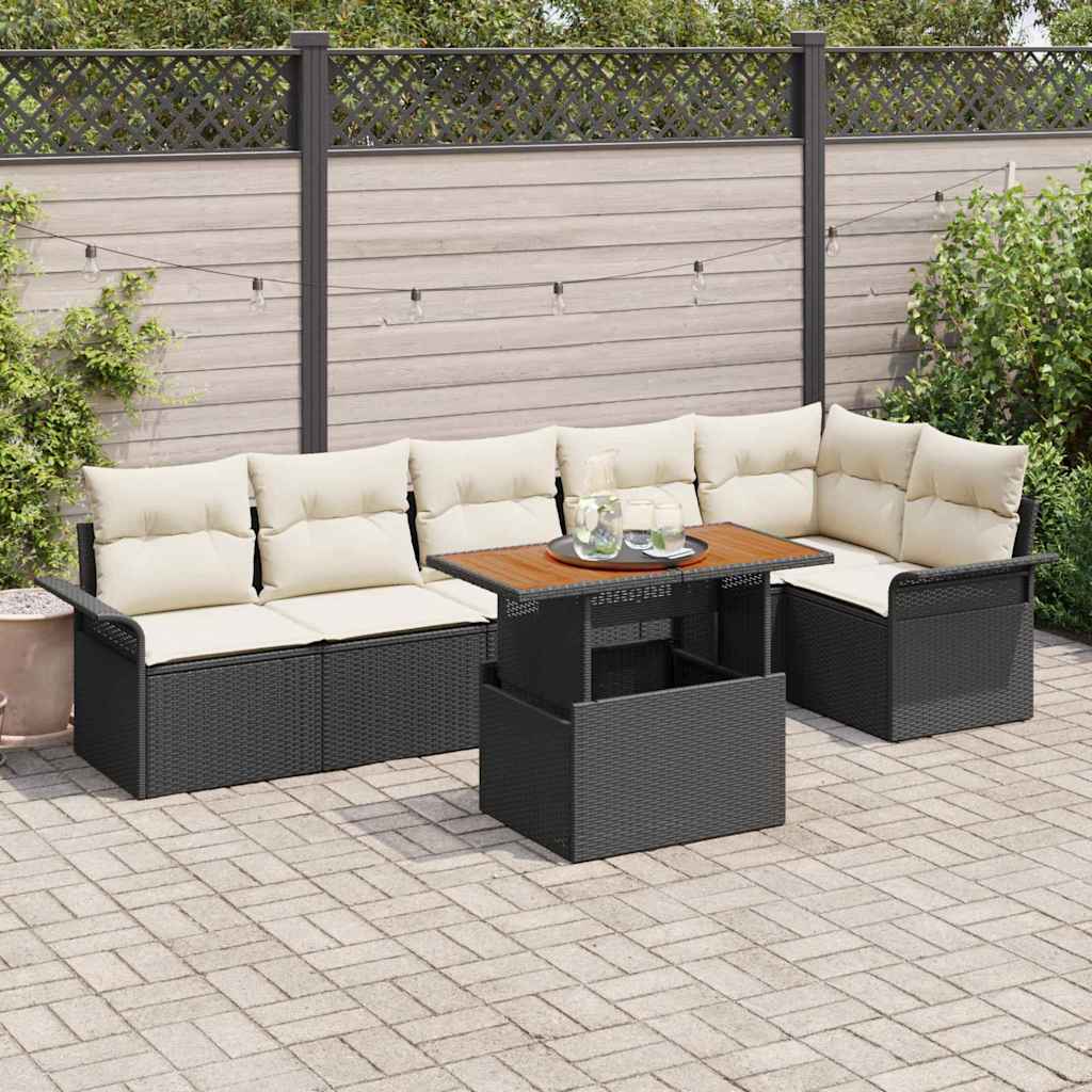 Tuin Sofa Set met opslag 7 pcs Zwart Poly riet is nu te koop bij PeponiXL, paradijselijk wonen!