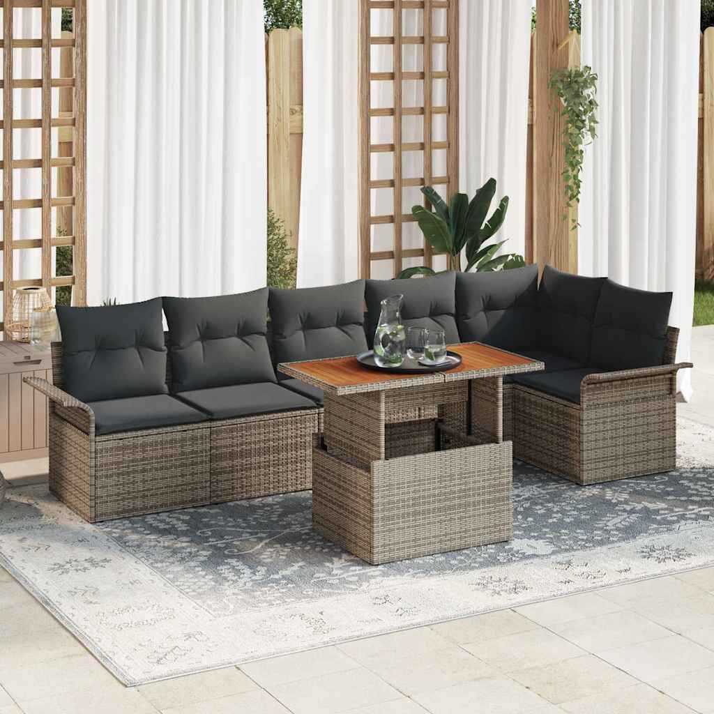 Tuin Sofa Set met opslag 7 pcs Grijs Poly riet is nu te koop bij PeponiXL, paradijselijk wonen!