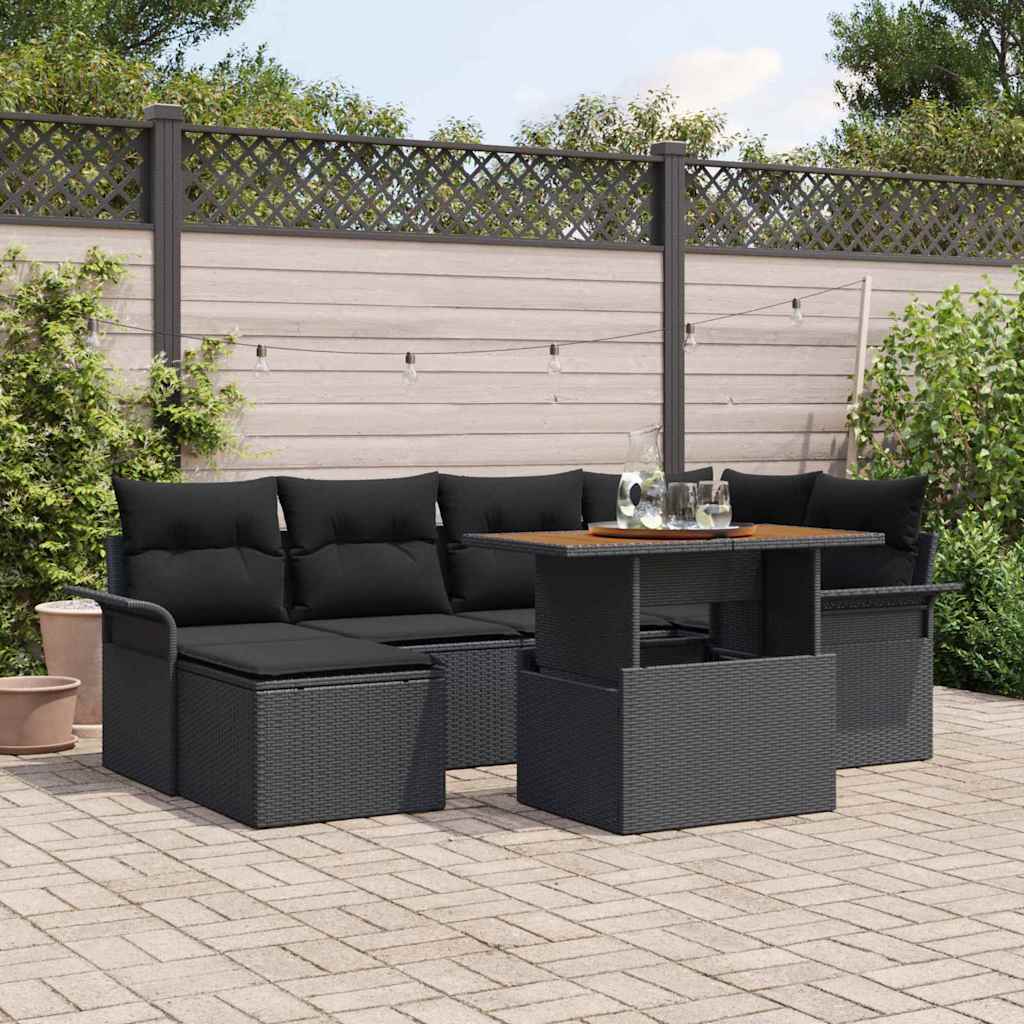 Tuin Sofa Set met opslag 7 pcs Zwart Poly riet is nu te koop bij PeponiXL, paradijselijk wonen!