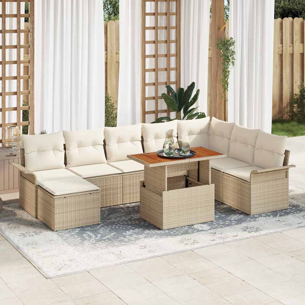 Tuin Sofa Set 9 st Beige Poly riet is nu te koop bij PeponiXL, paradijselijk wonen!