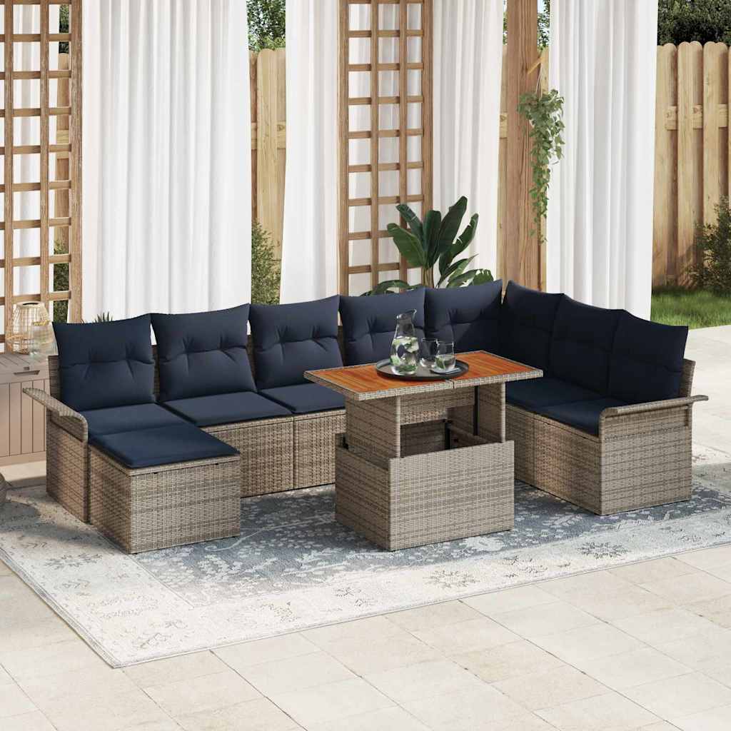 Tuin Sofa Set met opslag 9 pcs Grijs Poly riet is nu te koop bij PeponiXL, paradijselijk wonen!
