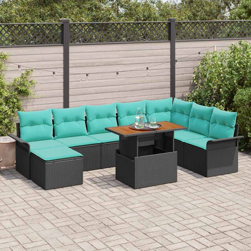 Tuin Sofa Set met opslag 9 pcs Zwart Poly riet is nu te koop bij PeponiXL, paradijselijk wonen!