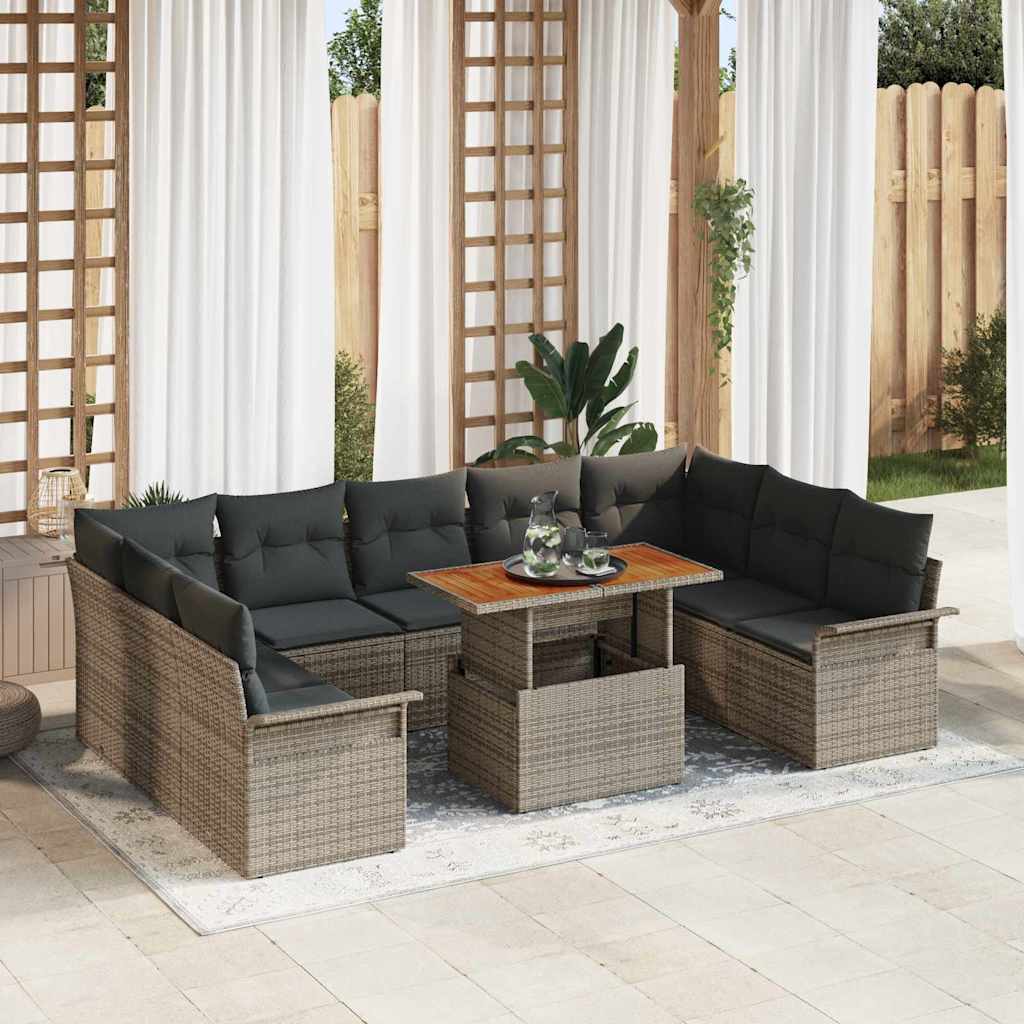 Tuin Sofa Set met opslag 10 pcs Grijs Poly riet is nu te koop bij PeponiXL, paradijselijk wonen!