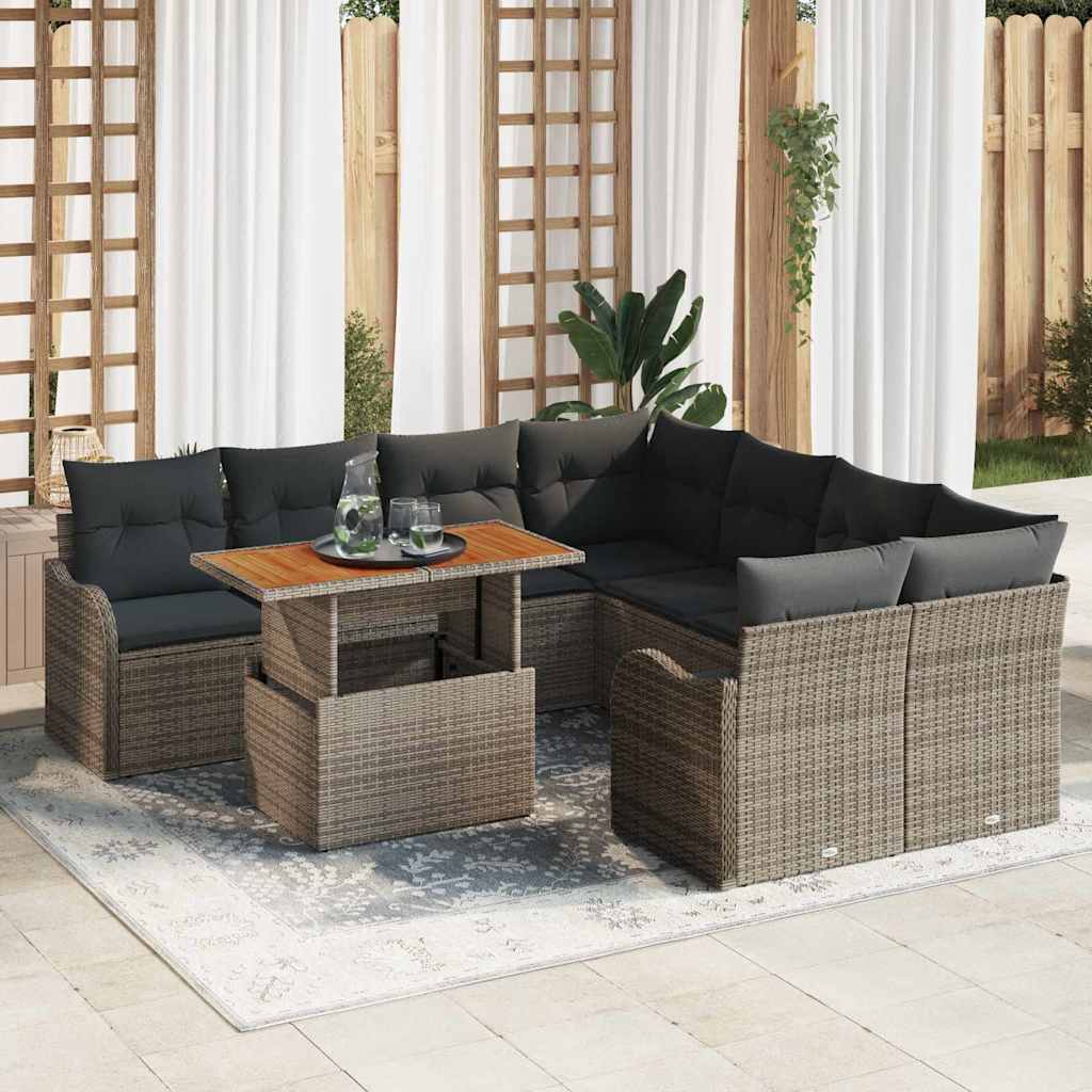 Tuin Sofa Set met opslag 9 pcs Grijs Poly riet is nu te koop bij PeponiXL, paradijselijk wonen!