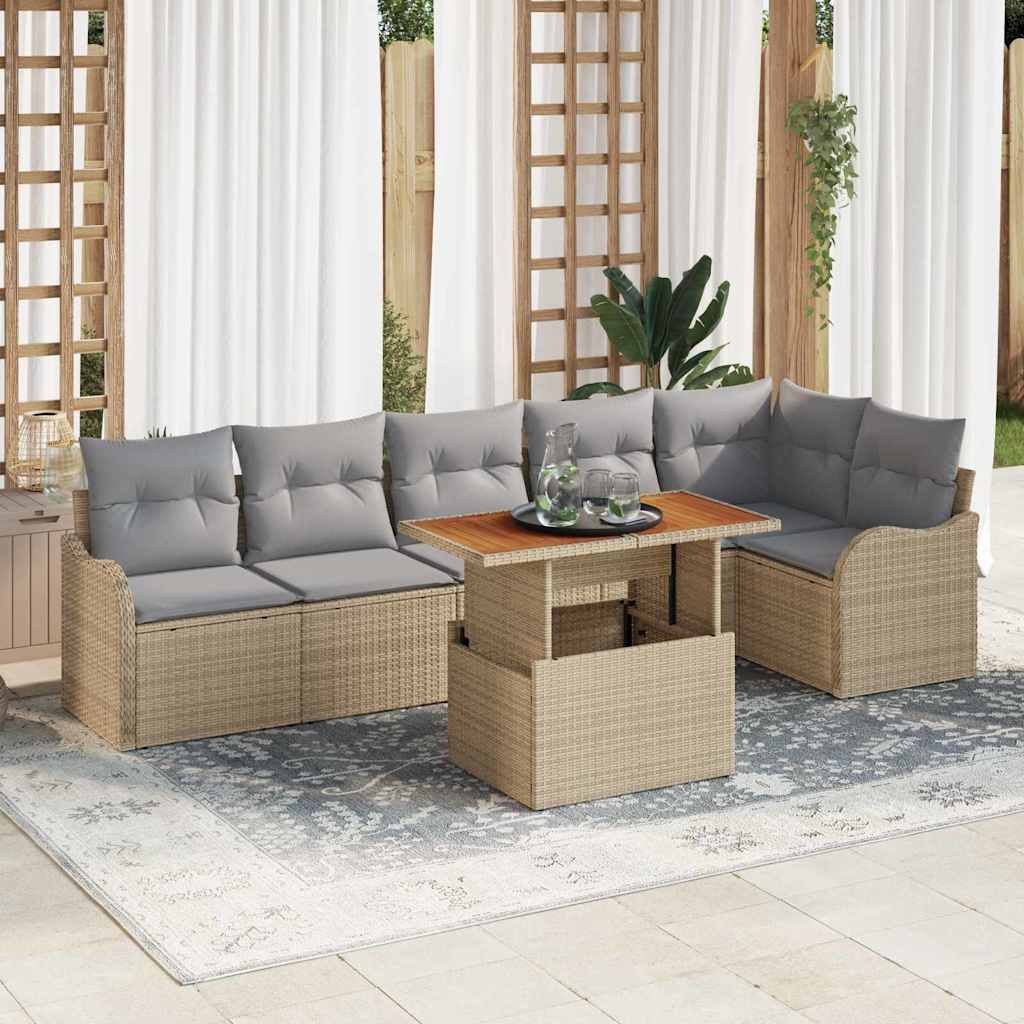 Tuin Sofa Set met opslag 7 pcs Beige Poly riet is nu te koop bij PeponiXL, paradijselijk wonen!