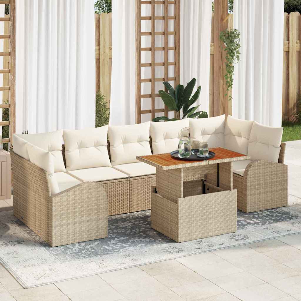 Tuin Sofa Set met opslag 8 pcs Beige Poly riet is nu te koop bij PeponiXL, paradijselijk wonen!