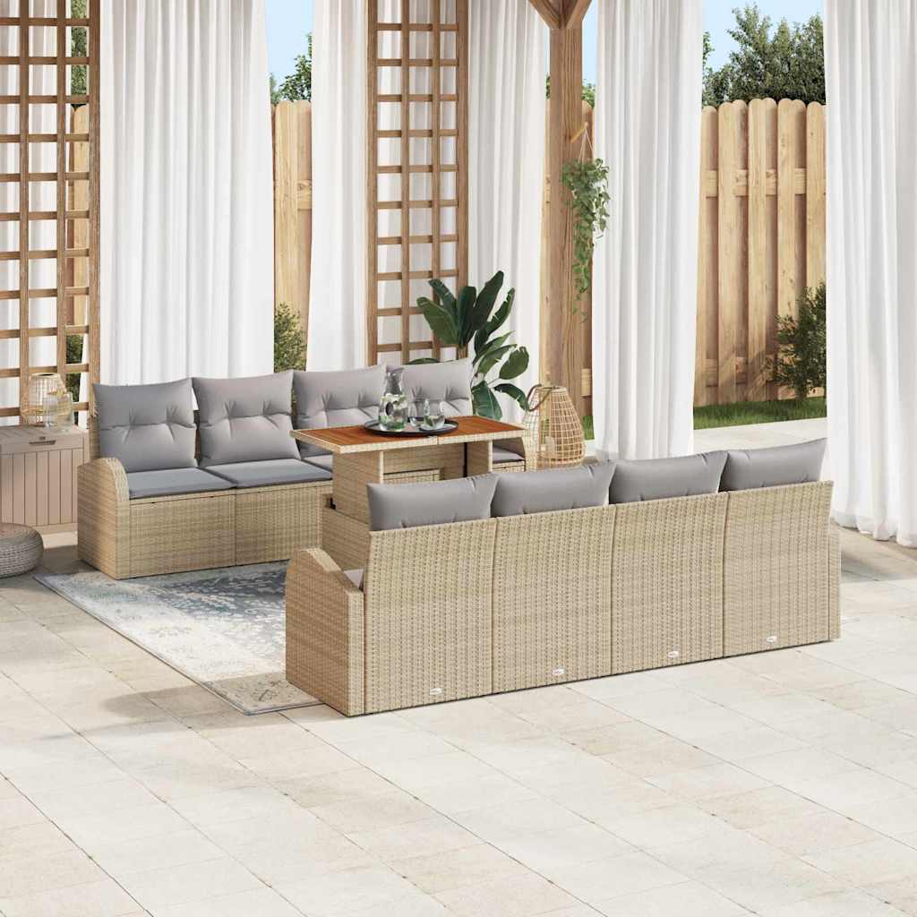 Tuin Sofa Set met opslag 9 pcs Beige Poly riet is nu te koop bij PeponiXL, paradijselijk wonen!