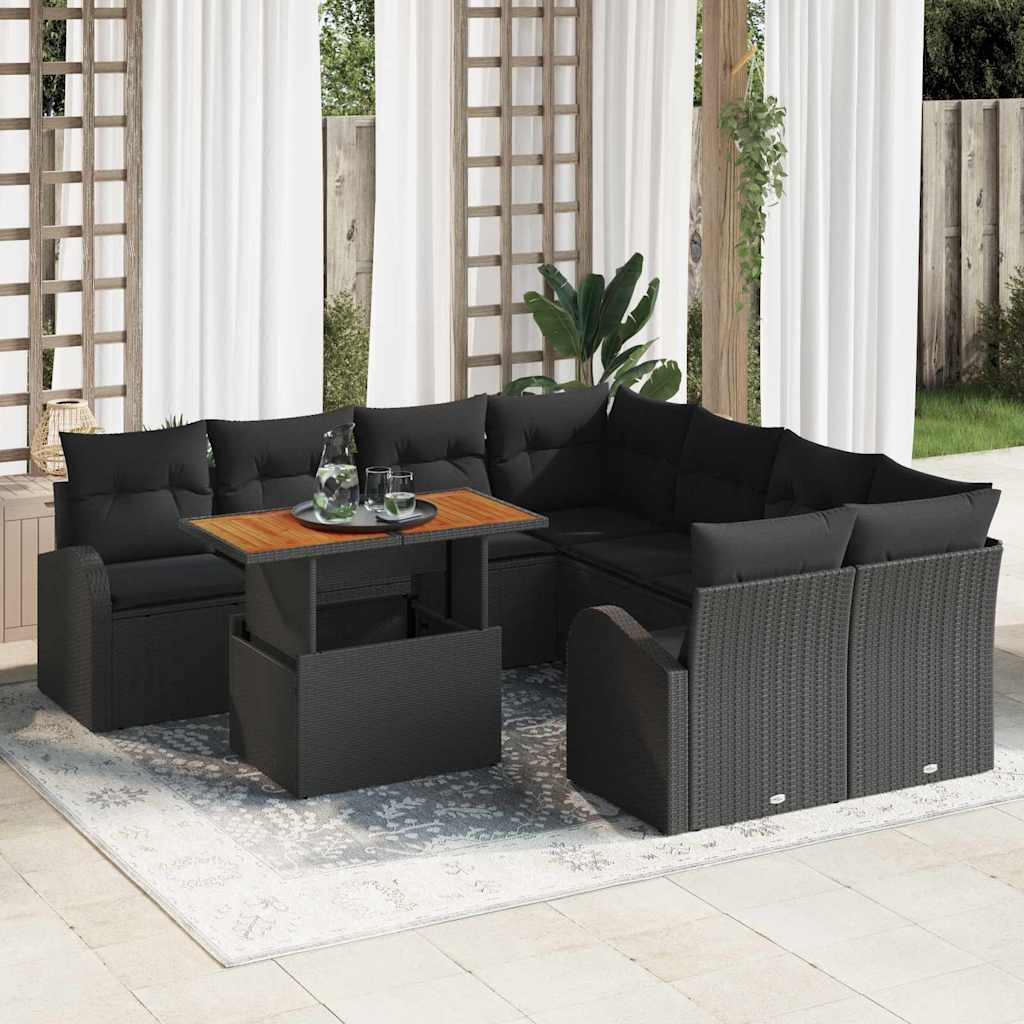 Tuin Sofa Set met opslag 9 pcs Zwart Poly riet is nu te koop bij PeponiXL, paradijselijk wonen!
