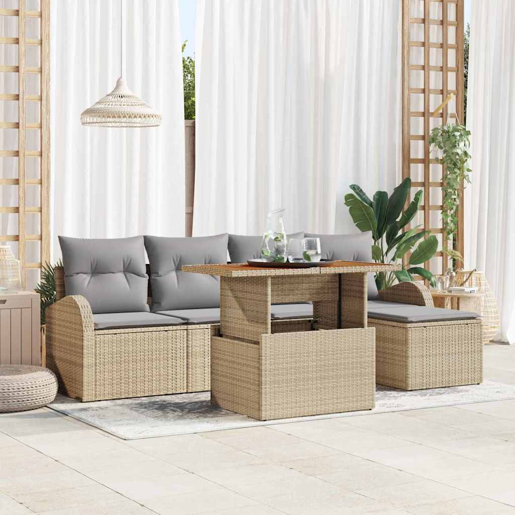 Tuin Sofa Set met opslag 6 pcs Beige Poly riet is nu te koop bij PeponiXL, paradijselijk wonen!