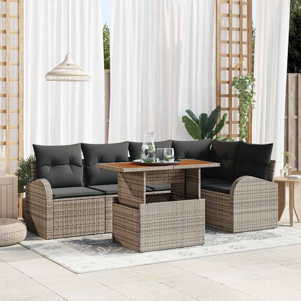 Tuin Sofa Set met opslag 6 pcs Grijs Poly riet is nu te koop bij PeponiXL, paradijselijk wonen!