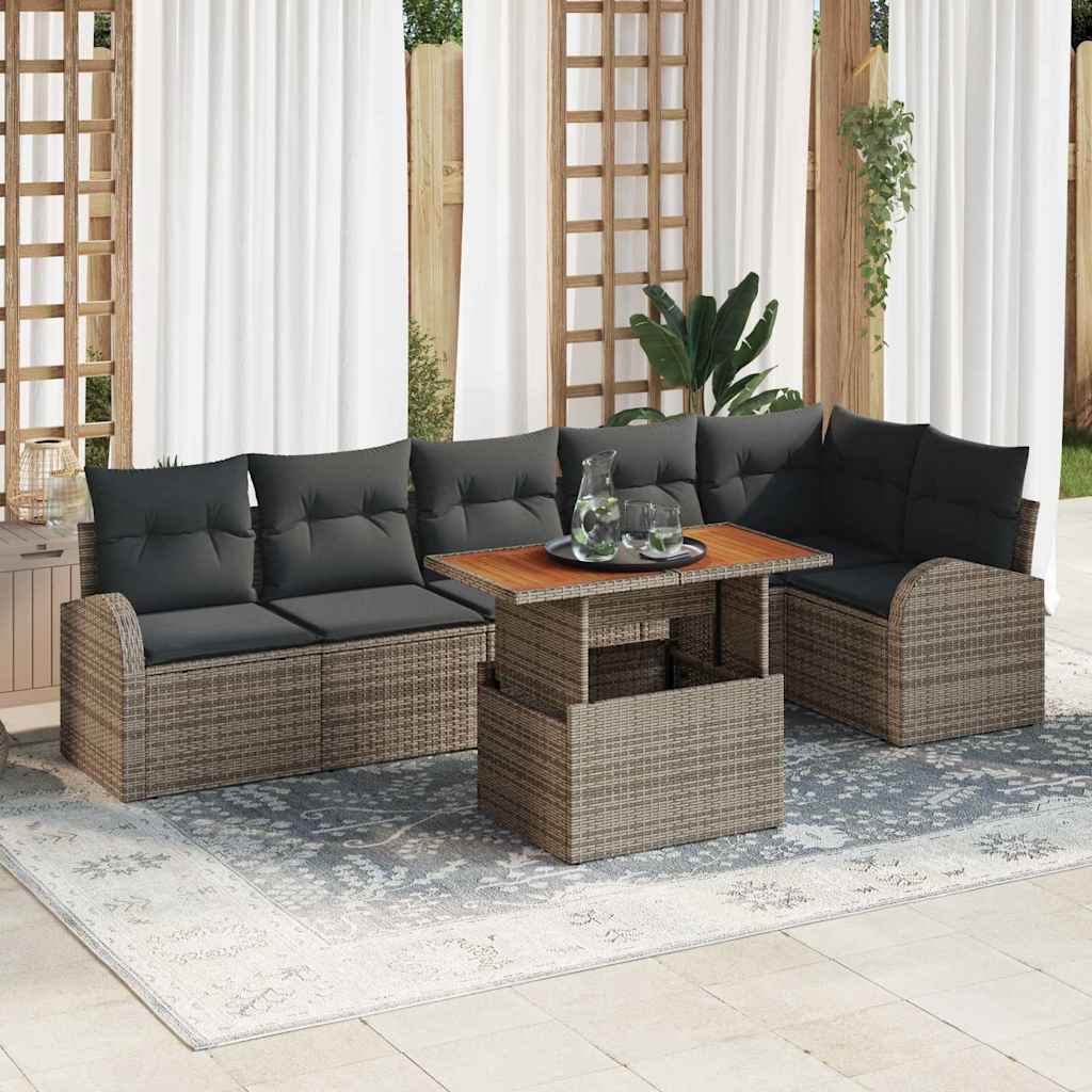 Tuin Sofa Set met opslag 7 pcs Grijs Poly riet is nu te koop bij PeponiXL, paradijselijk wonen!