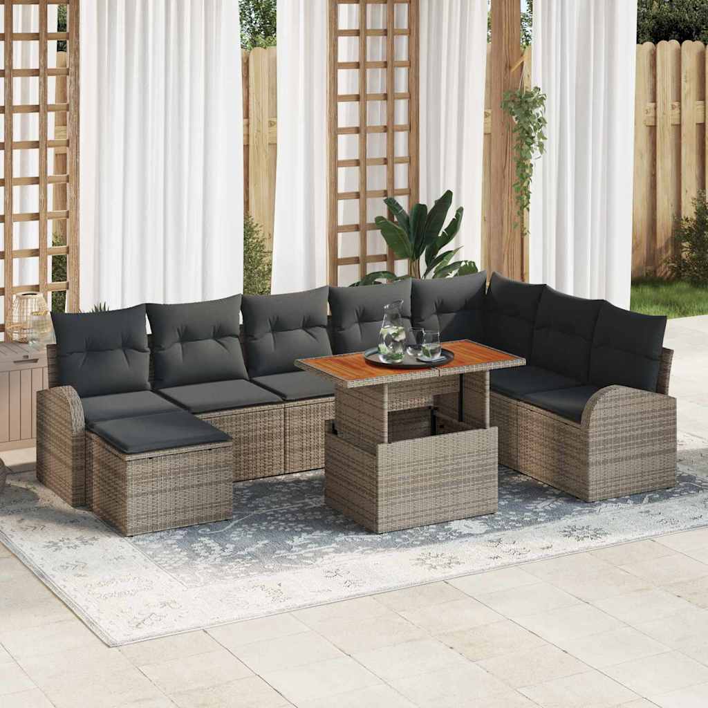 Tuin Sofa Set met opslag 9 pcs Grijs Poly riet is nu te koop bij PeponiXL, paradijselijk wonen!