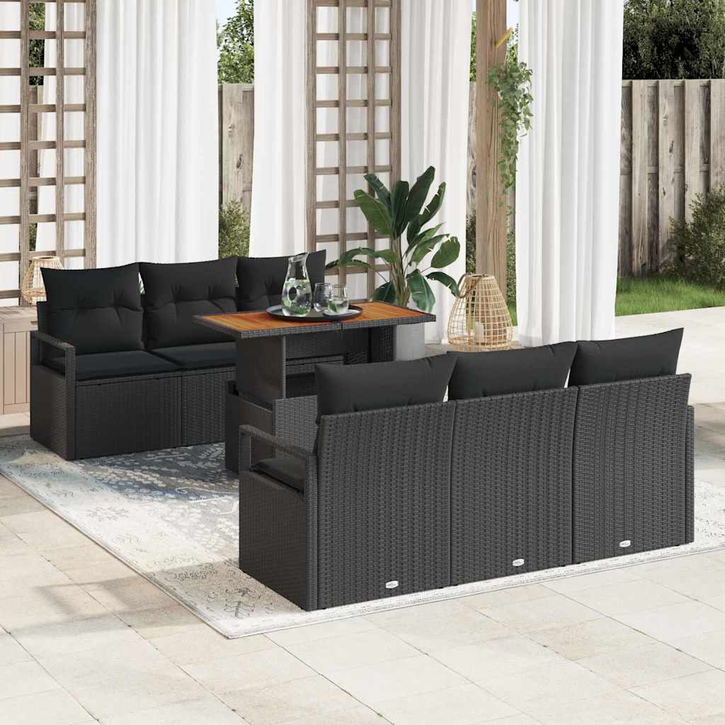 Tuin Sofa Set met opslag 7 pcs Zwart Poly riet is nu te koop bij PeponiXL, paradijselijk wonen!