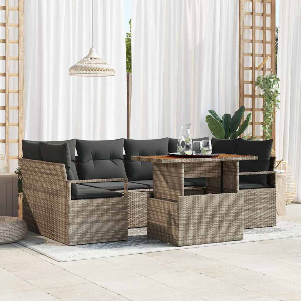 Tuin Sofa Set met opslag 7 pcs Grijs Poly riet is nu te koop bij PeponiXL, paradijselijk wonen!