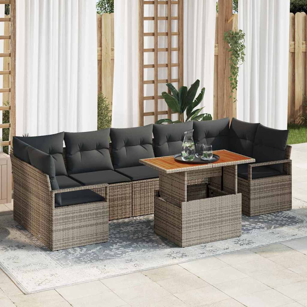 Tuin Sofa Set met opslag 8 pcs Grijs Poly riet is nu te koop bij PeponiXL, paradijselijk wonen!
