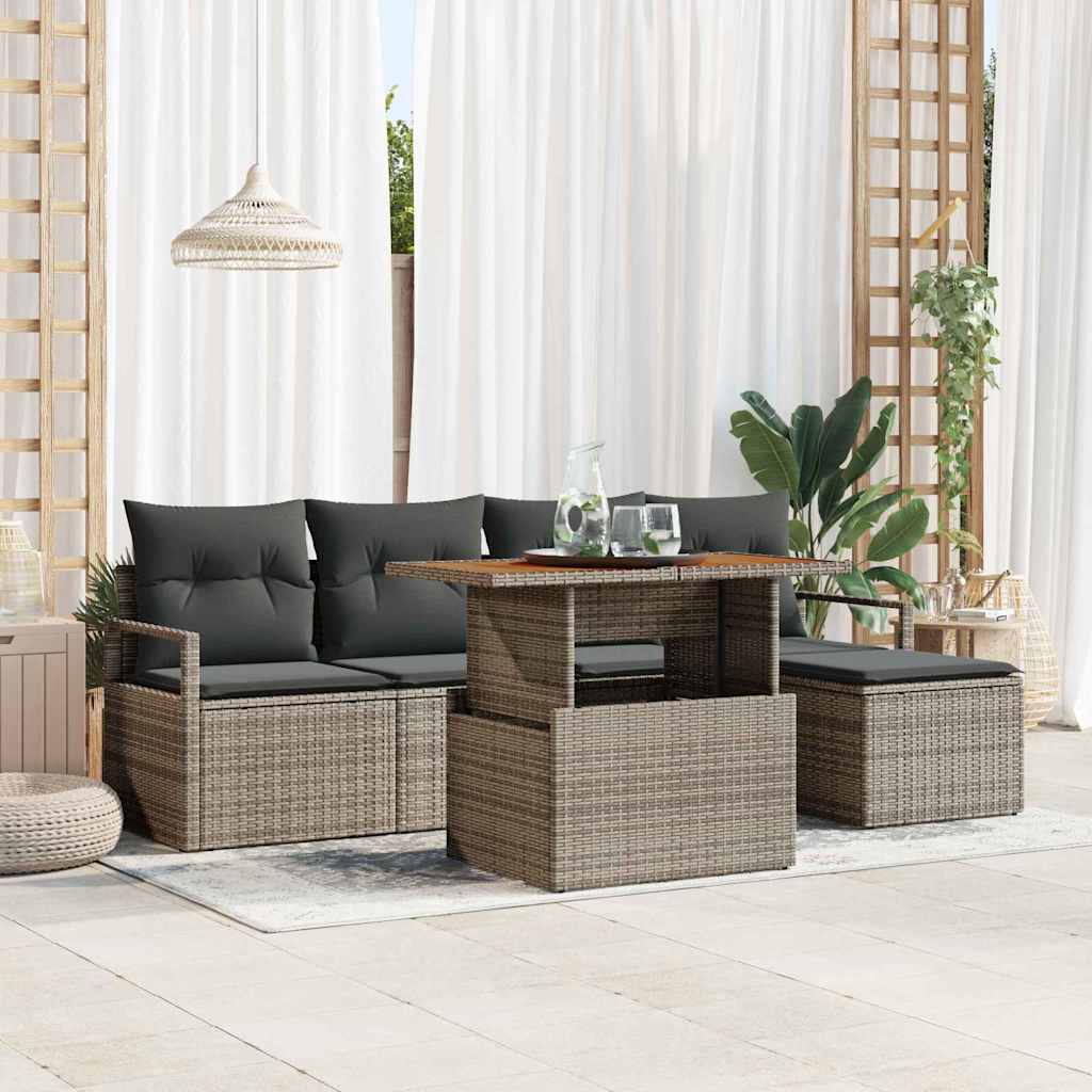 Tuin Sofa Set met opslag 6 pcs Grijs Poly riet is nu te koop bij PeponiXL, paradijselijk wonen!