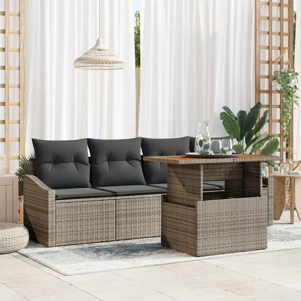 Tuin Sofa Set met opslag 5 pcs Grijs Poly riet is nu te koop bij PeponiXL, paradijselijk wonen!
