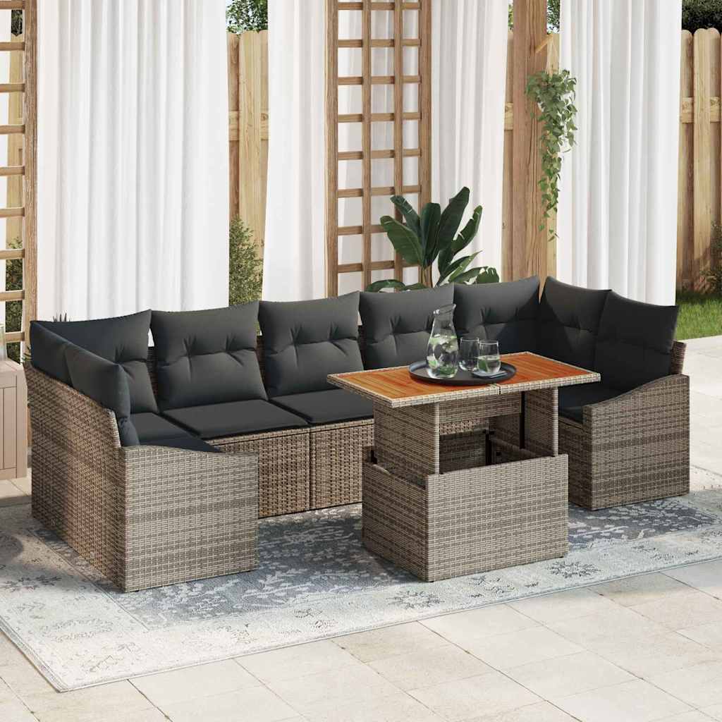 Tuin Sofa Set 8 pcs Grijs Poly Rattan en Poedergecoat Staal is nu te koop bij PeponiXL, paradijselijk wonen!