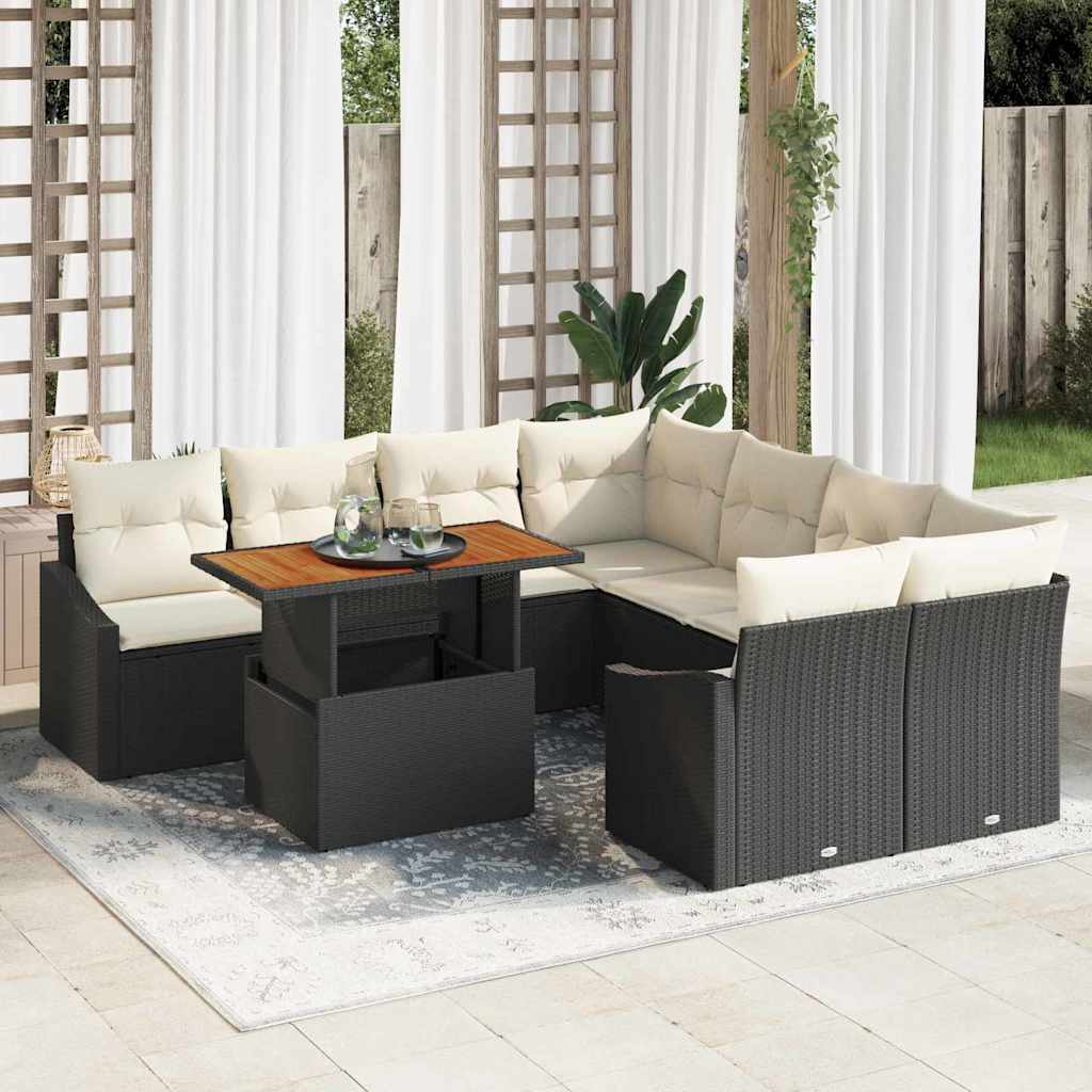 Tuin Sofa Set met opslag 9 pcs Zwart Poly riet is nu te koop bij PeponiXL, paradijselijk wonen!