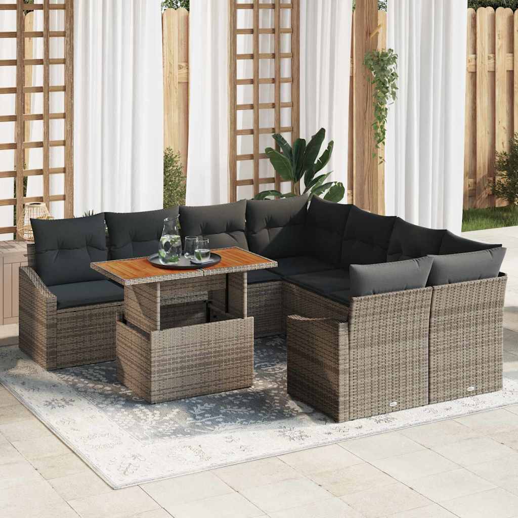 Tuin Sofa Set met opslag 9 pcs Grijs Poly riet is nu te koop bij PeponiXL, paradijselijk wonen!