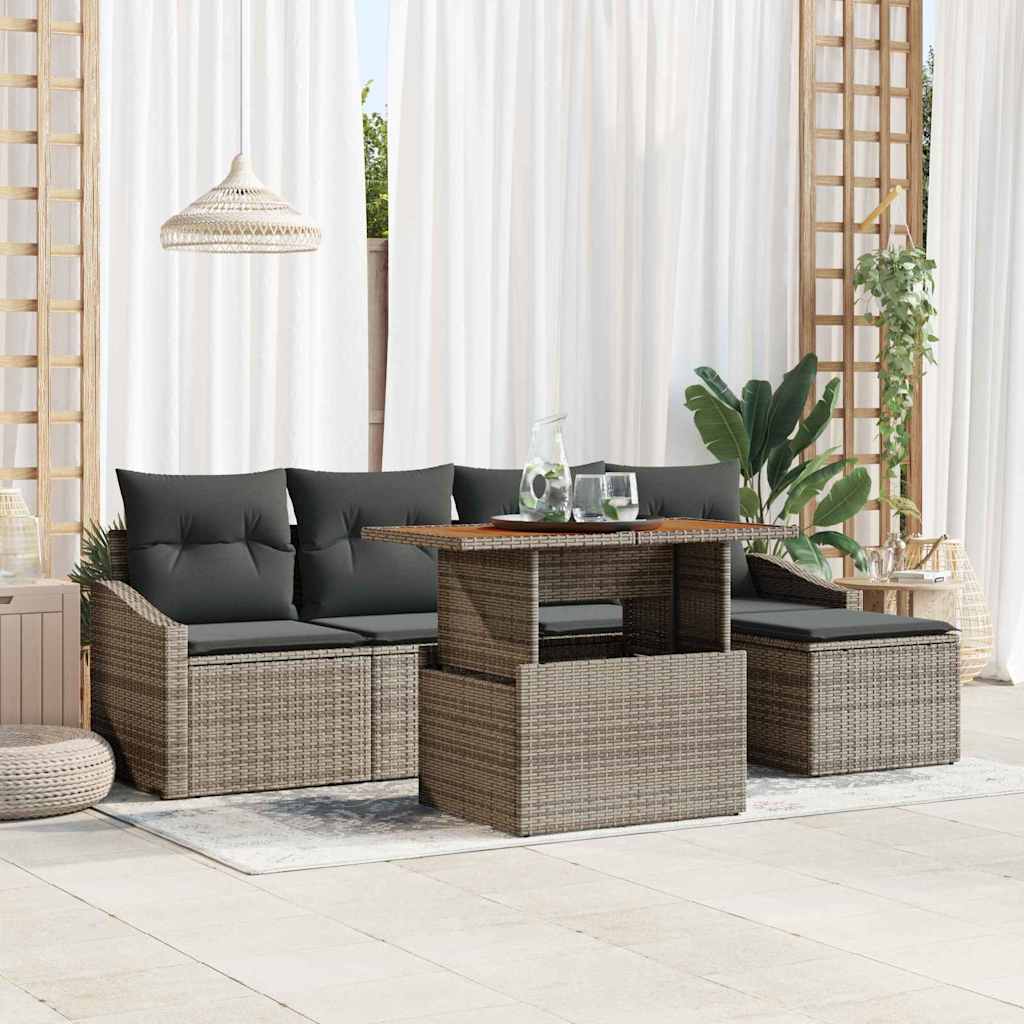 Tuin Sofa Set met opslag 6 pcs Grijs Poly riet is nu te koop bij PeponiXL, paradijselijk wonen!