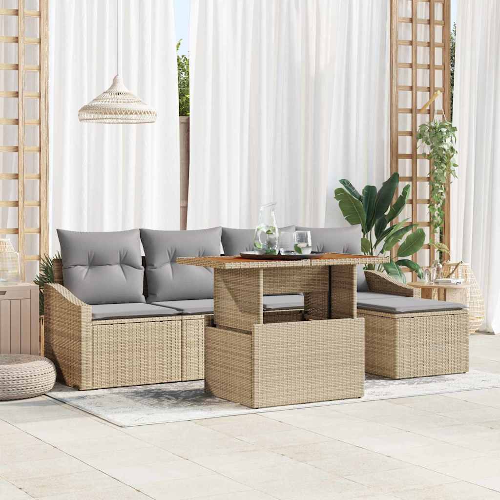 Tuin Sofa Set met opslag 6 pcs Beige Poly riet is nu te koop bij PeponiXL, paradijselijk wonen!