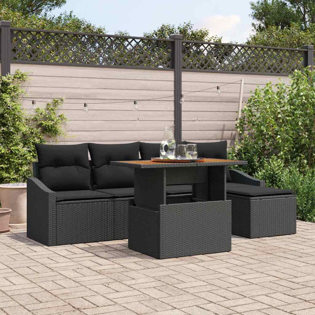 Tuin Sofa Set met opslag 6 pcs Zwart Poly riet is nu te koop bij PeponiXL, paradijselijk wonen!