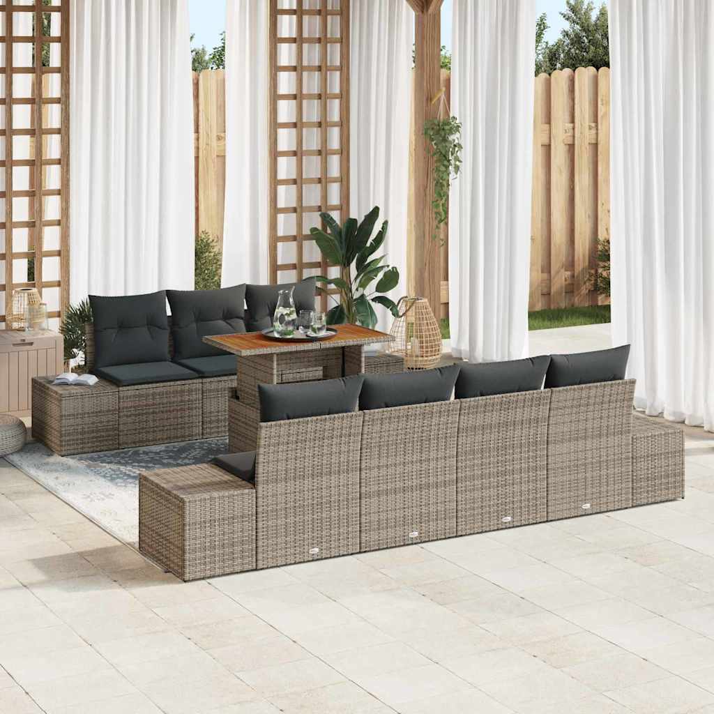 Tuin Sofa Set met opslag 8 pcs Grijs Poly riet is nu te koop bij PeponiXL, paradijselijk wonen!