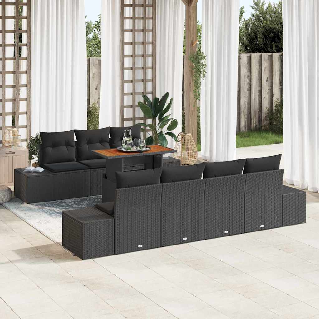 Tuin Sofa Set met opslag 8 pcs Zwart Poly riet is nu te koop bij PeponiXL, paradijselijk wonen!